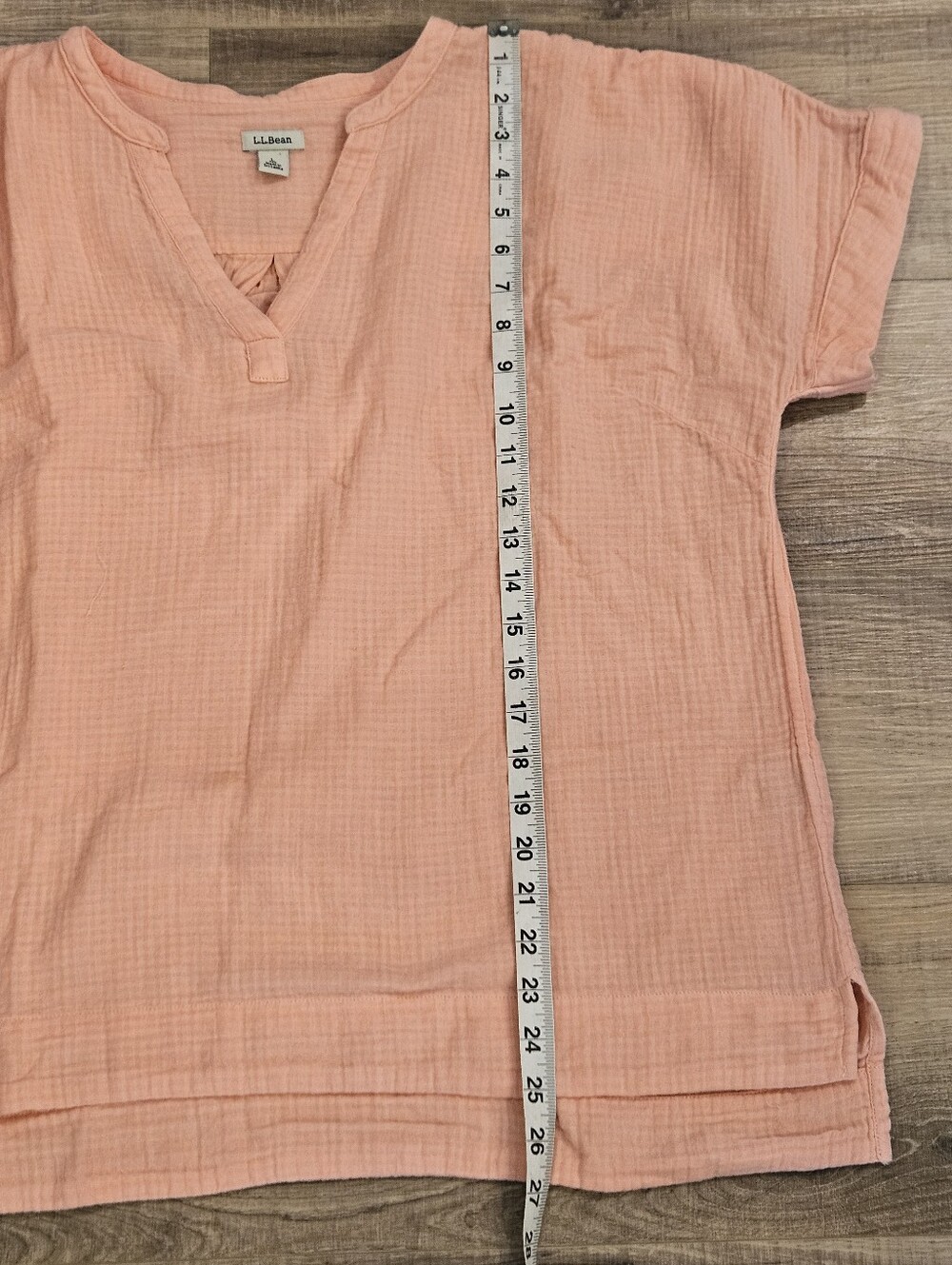 L.L.Bean Women's Large Gauze Cotton Tunic Top Peach Pink Short Sleeve - Picture 9 of 10
